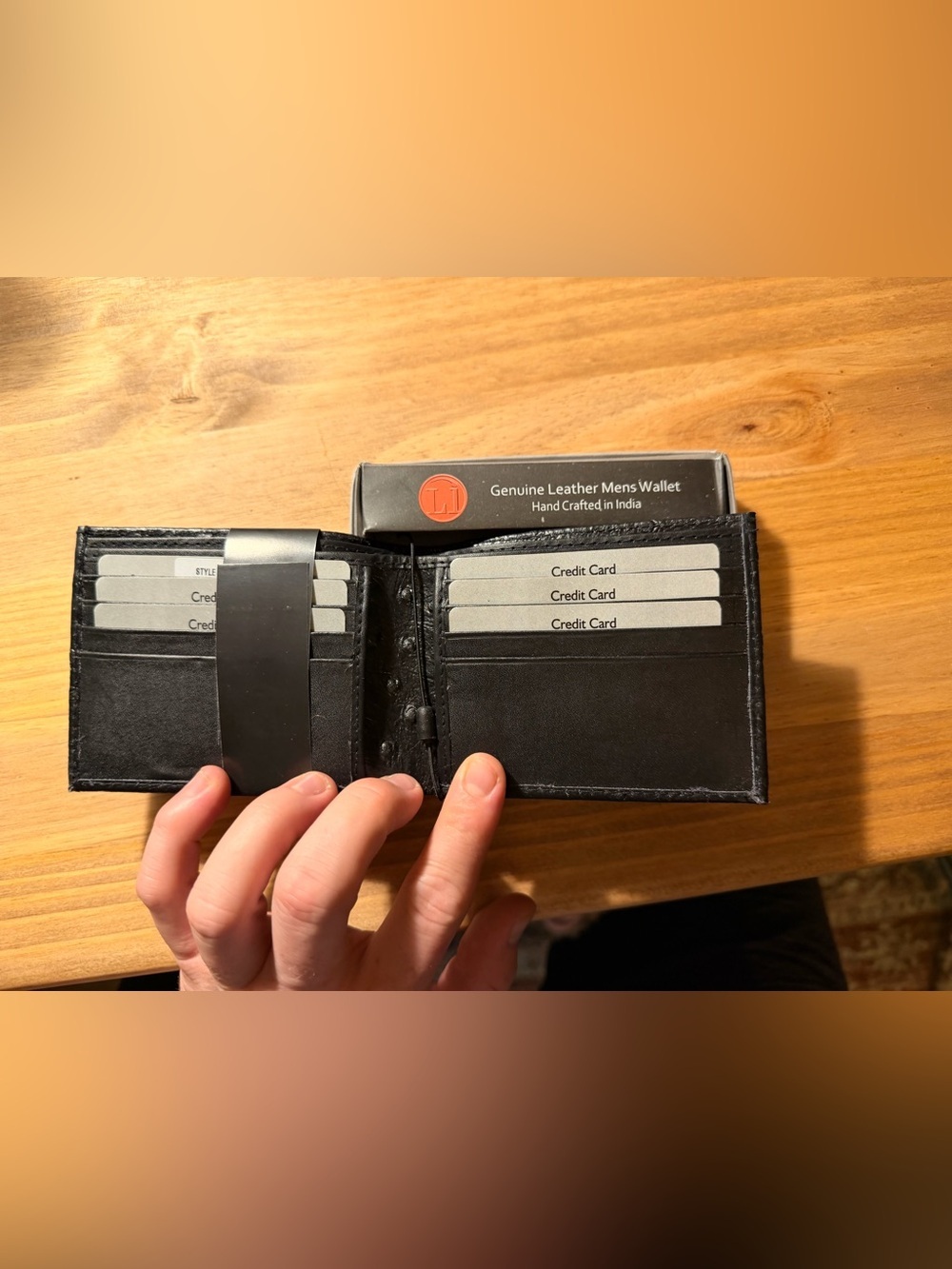 Genuine Leather Men's Bi-Fold Wallet - Black - Picture 2 of 2